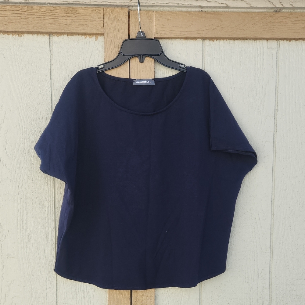 Alembika Urban Dolman Top Cotton Lagenlook Clean Capsule Navy Coastal Large Boxy